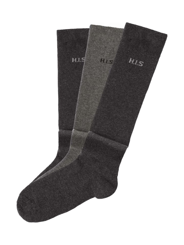 

H.I.S Высокие носки до колена, 2 цвета антрацитовый меланж, 1 цвет серый меланж