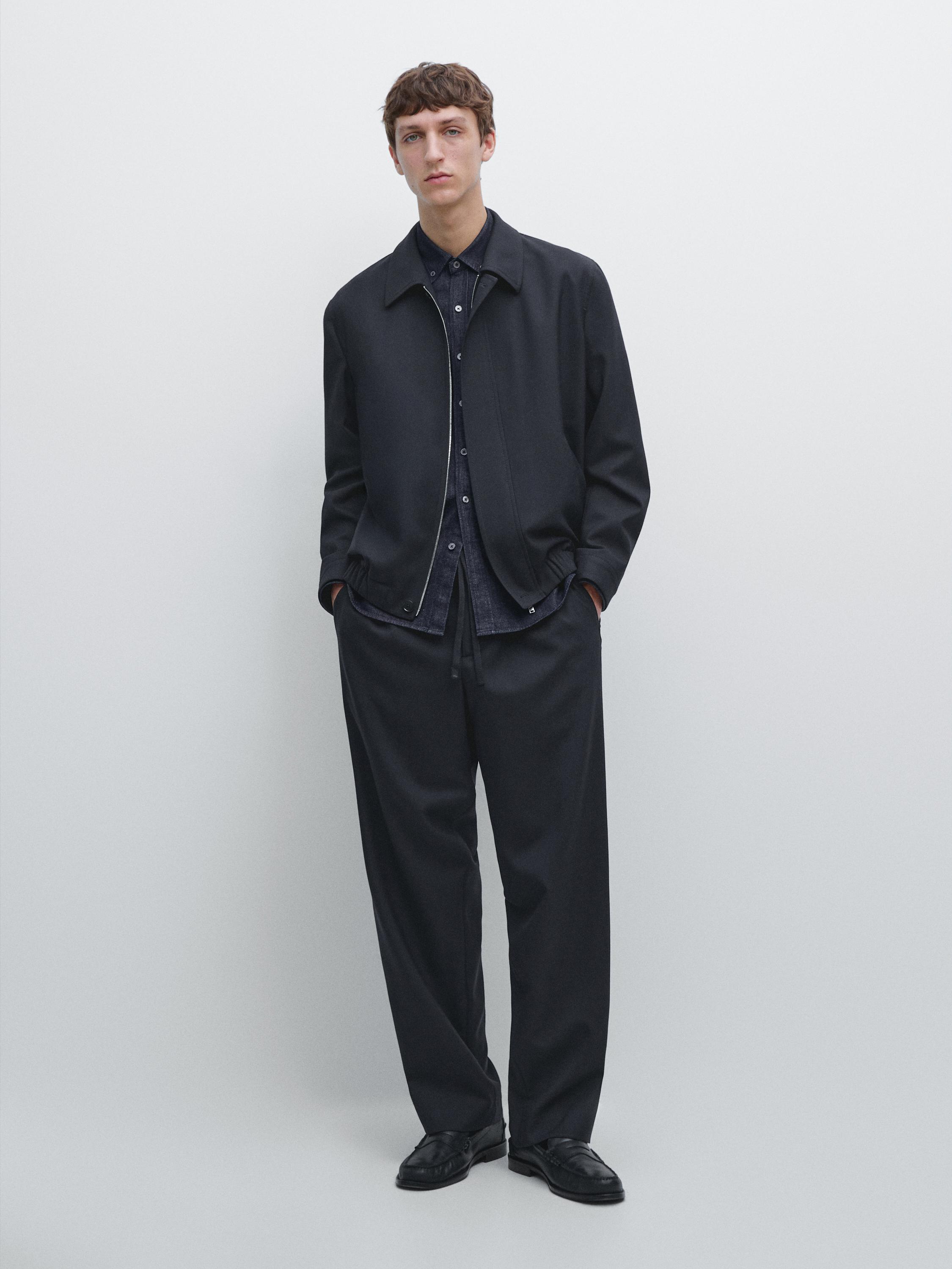 

Брюки из тонкой шерсти с текстурой Massimo Dutti, navy blue