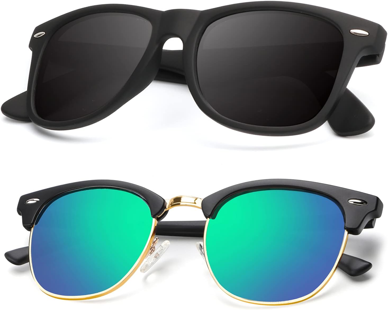 

Поляризованные солнцезащитные очки KALIYADI для мужчин и женщин, полуободковая оправа, солнцезащитные очки для вождения, блокирующие УФ-излучение, B13-(2 Pack) Matte Black | Green | Golden Rim / Matte Black