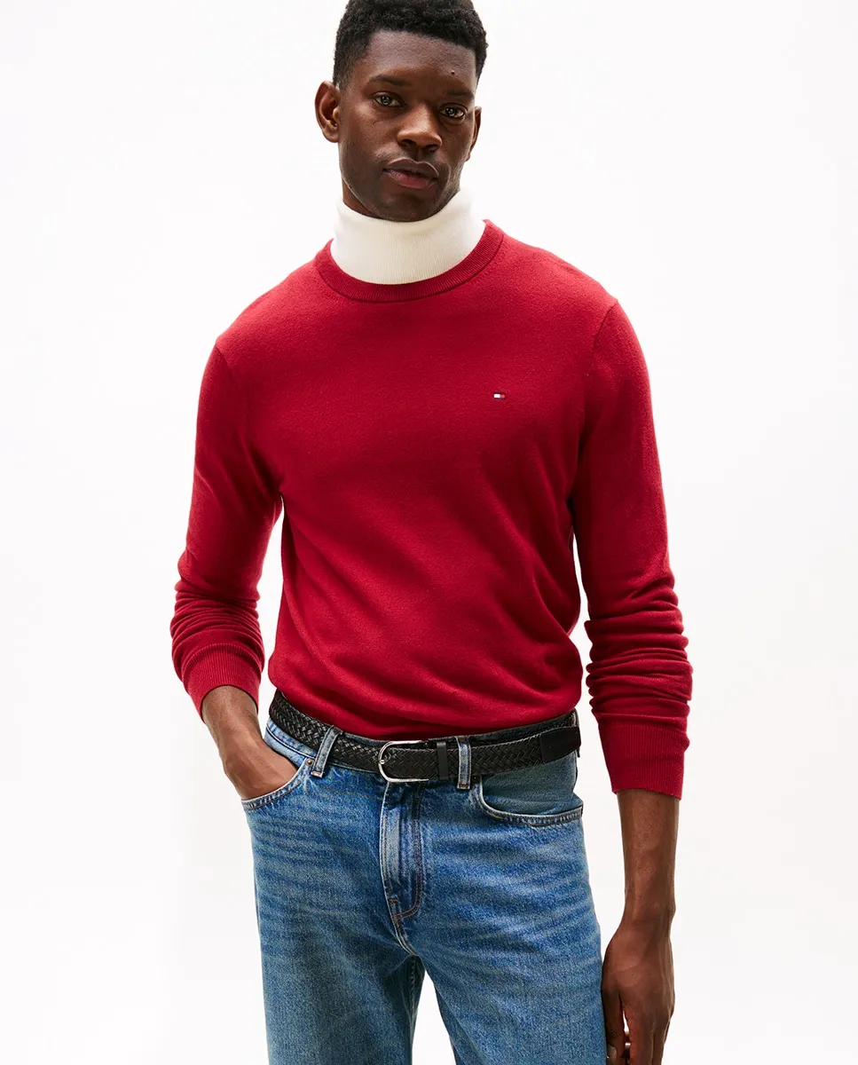 

Мужской однотонный свитер с круглым вырезом Tommy Hilfiger, красный
