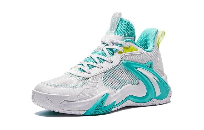 Детские баскетбольные кроссовки GS Low-top Anta белые/флуоресцентные Aqua Green Anta Kids, зеленый — фото 2