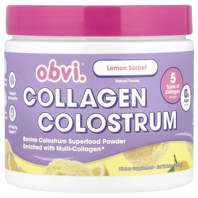 

Obvi, Collagen Colostrum, лимонный сорбет, 107,5 г (3,8 унции)