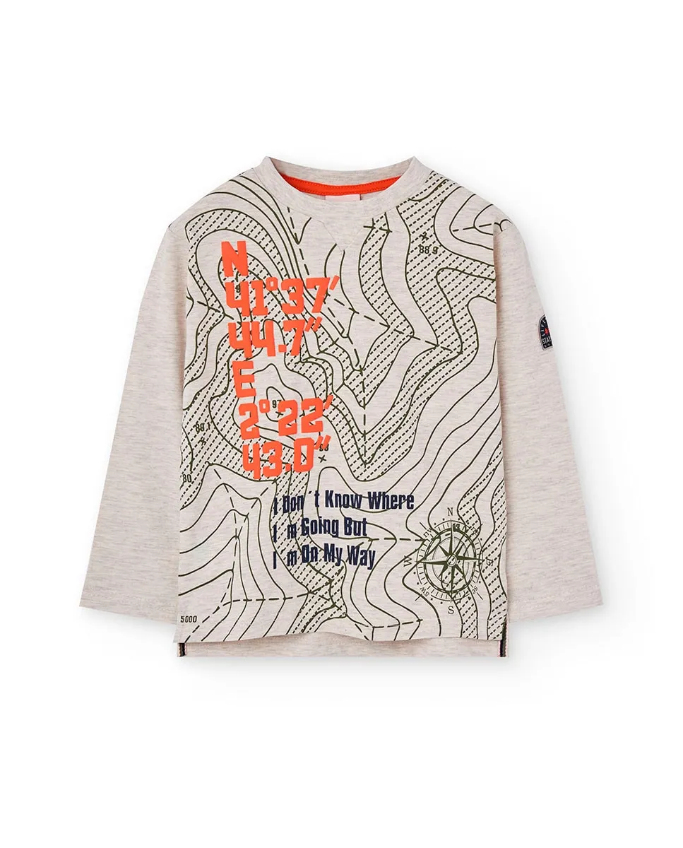 

Детская футболка с рисунком спереди и длинным рукавом Boboli, бежевый