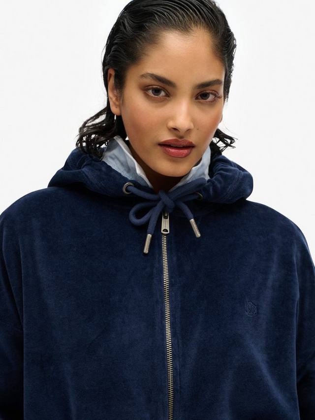 Велюровая толстовка на молнии Superdry, цвет Richest Navy — фото 4