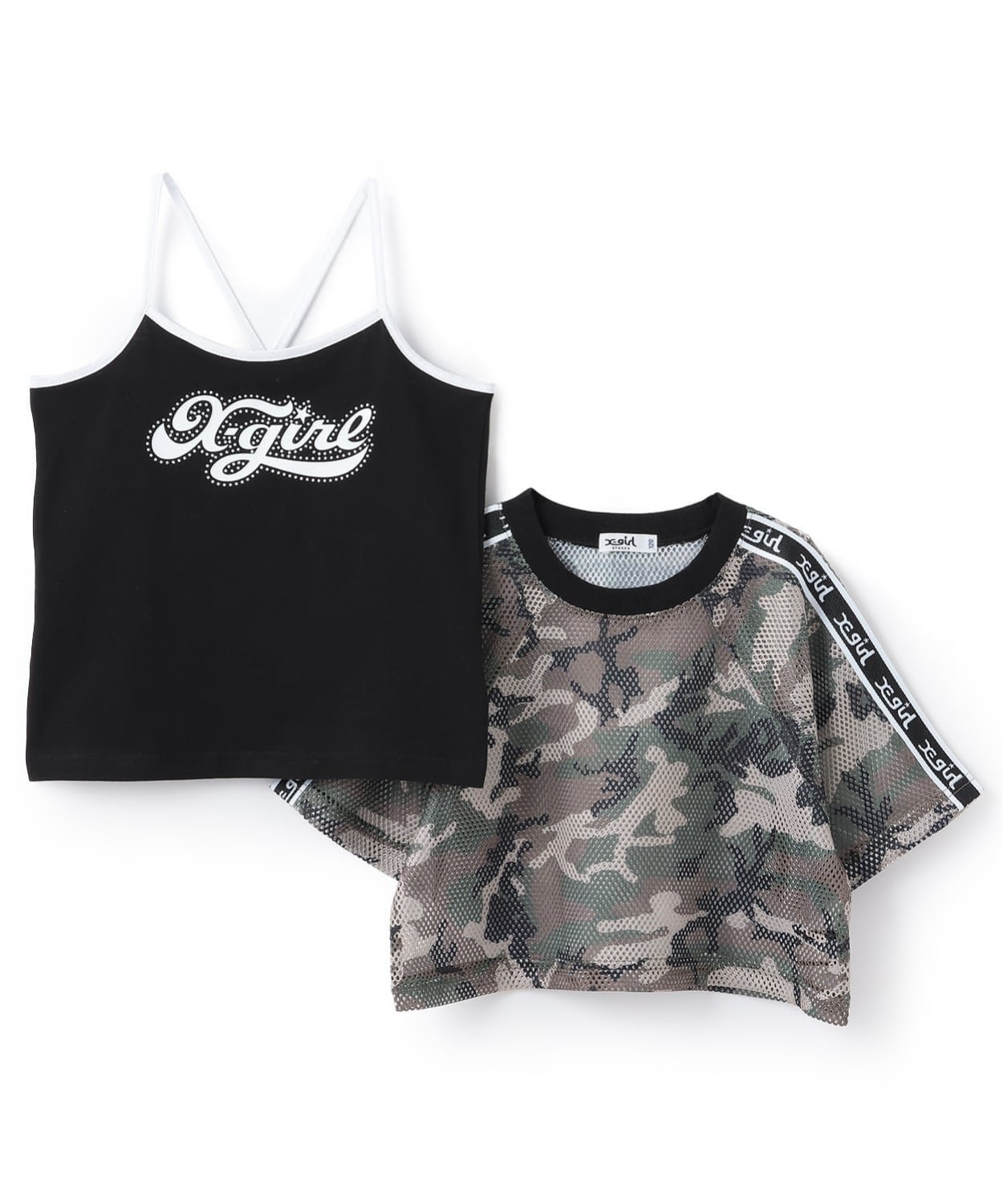 Комплект из короткого сетчатого топа и майки с логотипом X-girl Stages, Green — фото 3