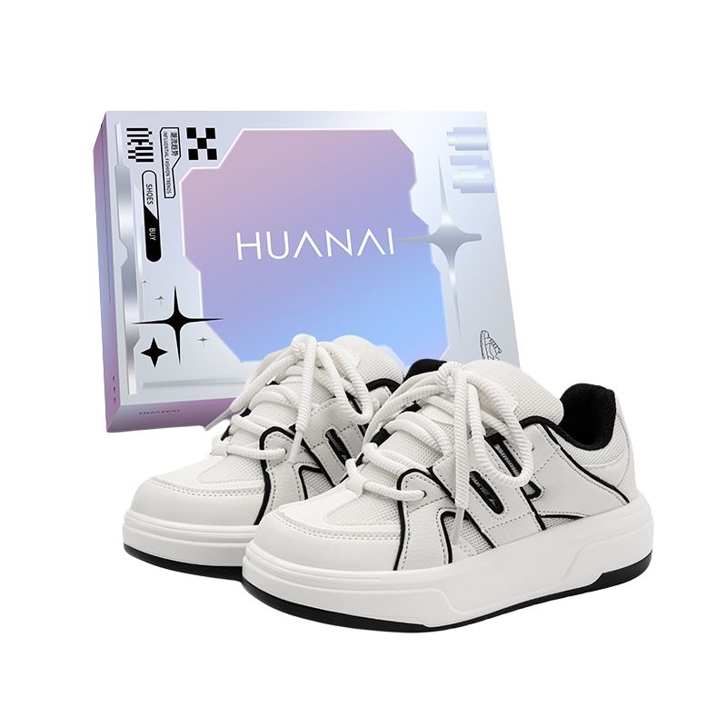 

HUANAI Низкие скейтерские кроссовки унисекс бело-черные, цвет White Black