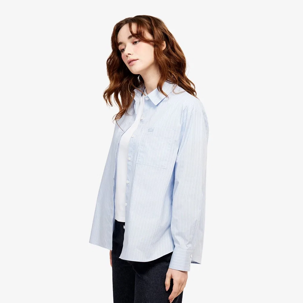 Рубашка Lacoste Поплиновая в полоску, расслабленный крой, серо-голубая