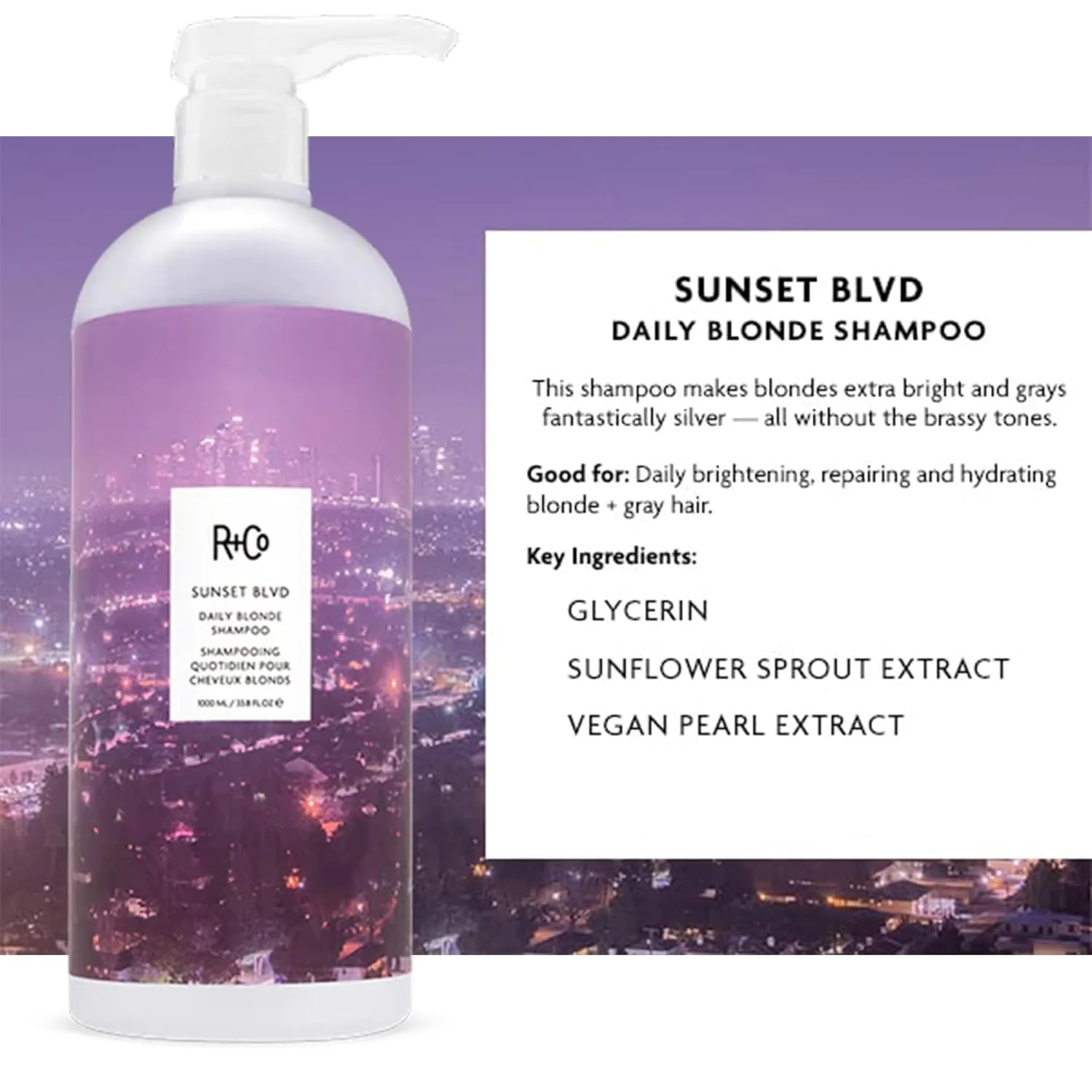 Набор из двух шампуня и кондиционера R+Co Sunset Blvd Daily Blonde (33,8 жидких унций) 1000 мл (2 шт.), silver — фото 3