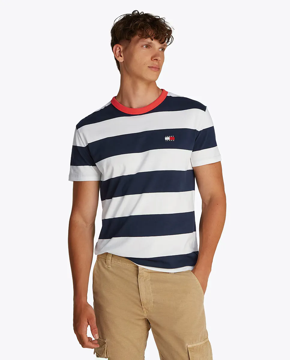 

Мужская полосатая футболка облегающего кроя Tommy Jeans, темно-синий