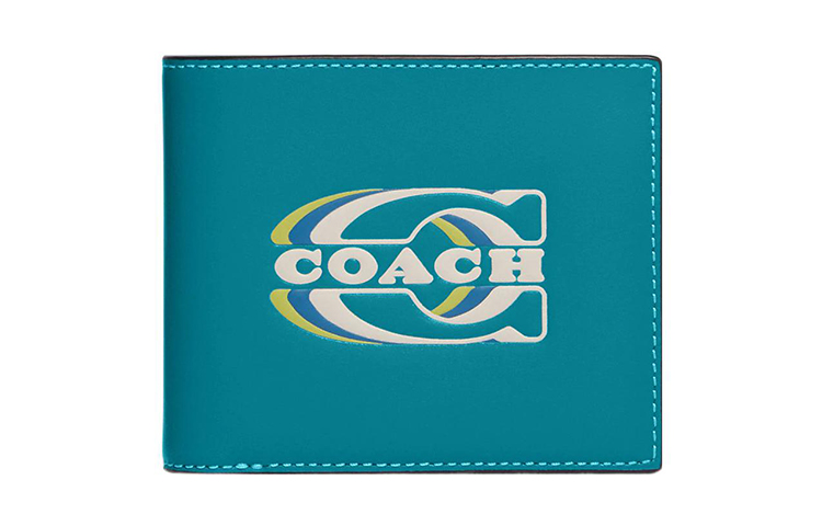 

COACH 3-в-1 кошелек из телячьей кожи для карт, мужской кошелек сине-зеленый