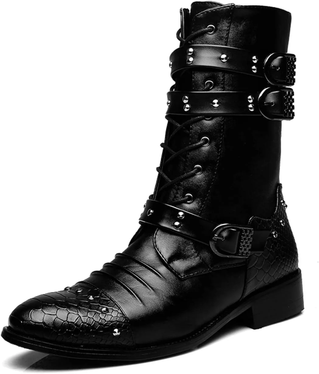 

Мужские ботинки Santimon ретро с заклепками, пряжкой и молнией, вестерн, байкерские, боевые, хеви-метал, панк-рок, черные