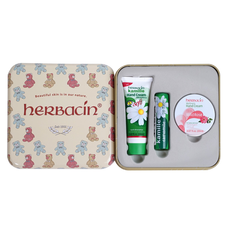 

Наборы для ухода (унисекс) Herbacin, refreshing hand cream 20ml + repair lip balm 4.8g + rose classic hand cream 20ml