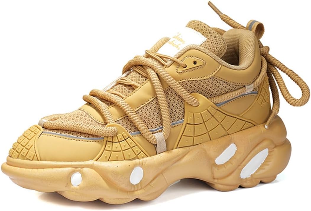 

Футуристические мужские кроссовки Y2K с массивной подошвой, дышащей сеткой и кожей, для бега, тренировок и городской одежды, с дерзким нестандартным дизайном и контрастным цветом для хорошего сцепления Ctkvbmeoi, бежевый