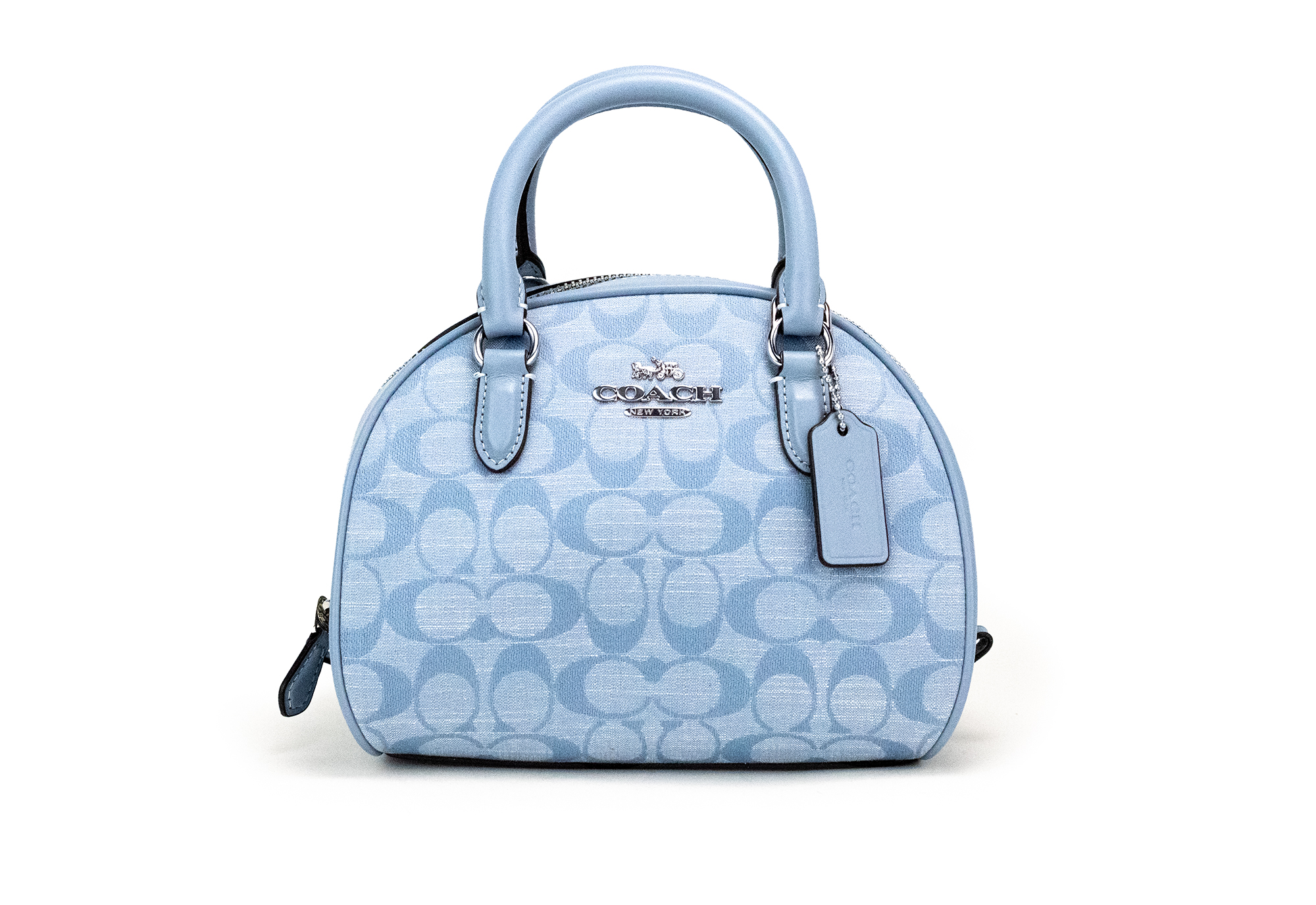 

Сумка-портфель из ткани шамбре Sydney Small Cornflower Signature Coach