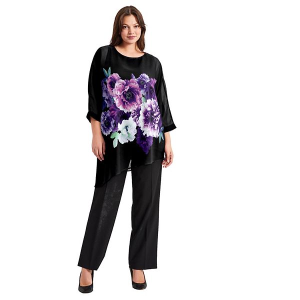 

Женская блузка plus size с асимметричным принтом Avenue, Purple Flowers