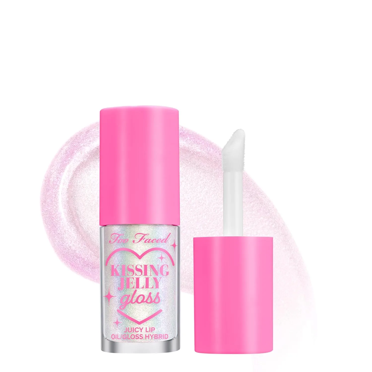 Блеск для губ Too Faced Kissing Jelly Lip Oil Gloss | Увлажняющее масло и блеск для губ, обеспечивающие мгновенное увлажнение и блеск., 01 Strawberry Frosting (Clear With Pink & Gold Shimmer)