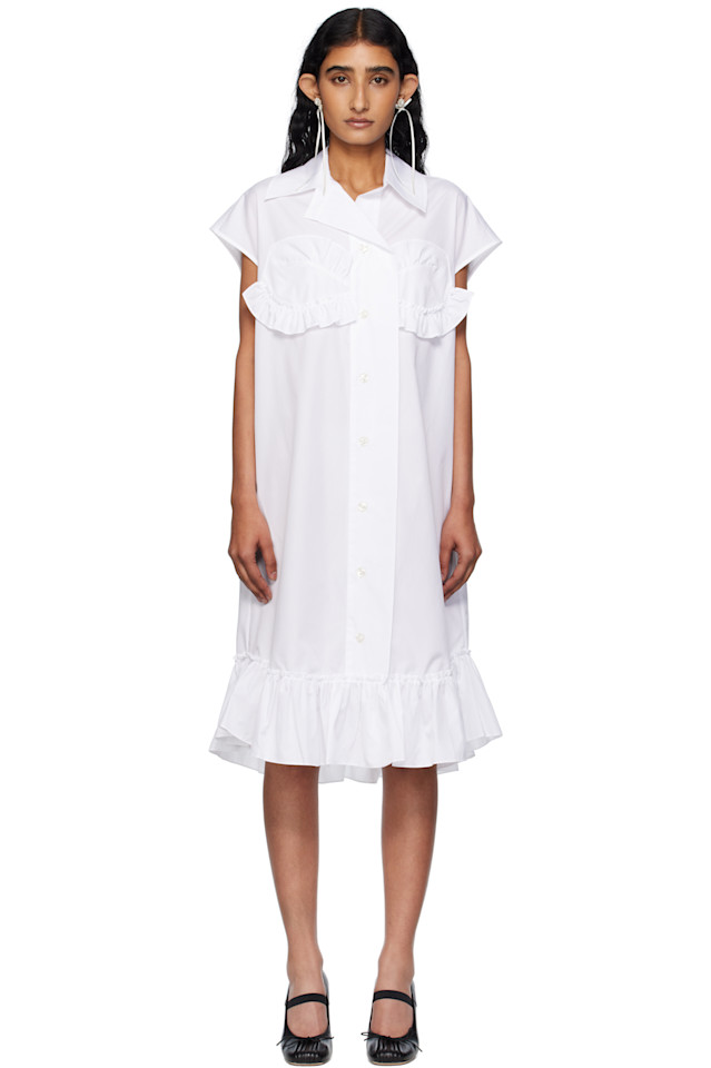 

Миди-платье без рукавов с рюшами на лифе Simone Rocha, белый