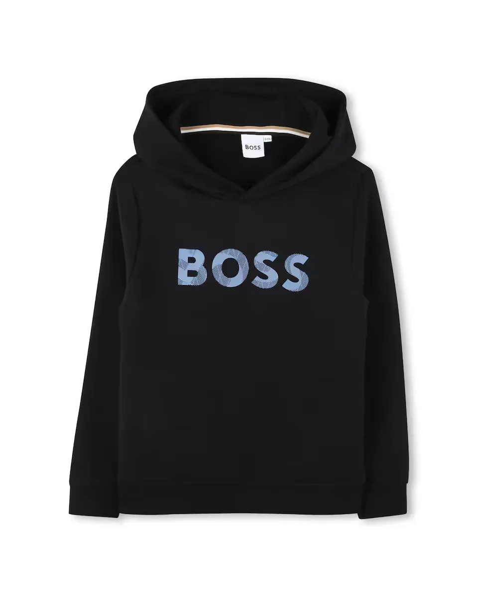 

Толстовка для мальчика с капюшоном и логотипом спереди BOSS Kidswear, черный