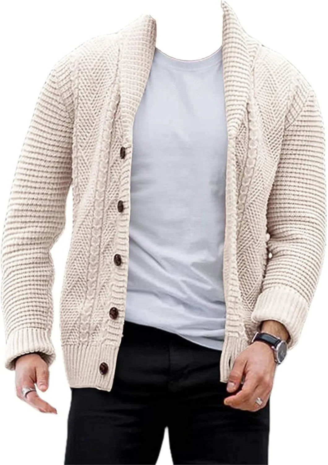 

Кардиган мужской Kaxiya2021 с лацканами, однотонный, с жаккардовой резинкой