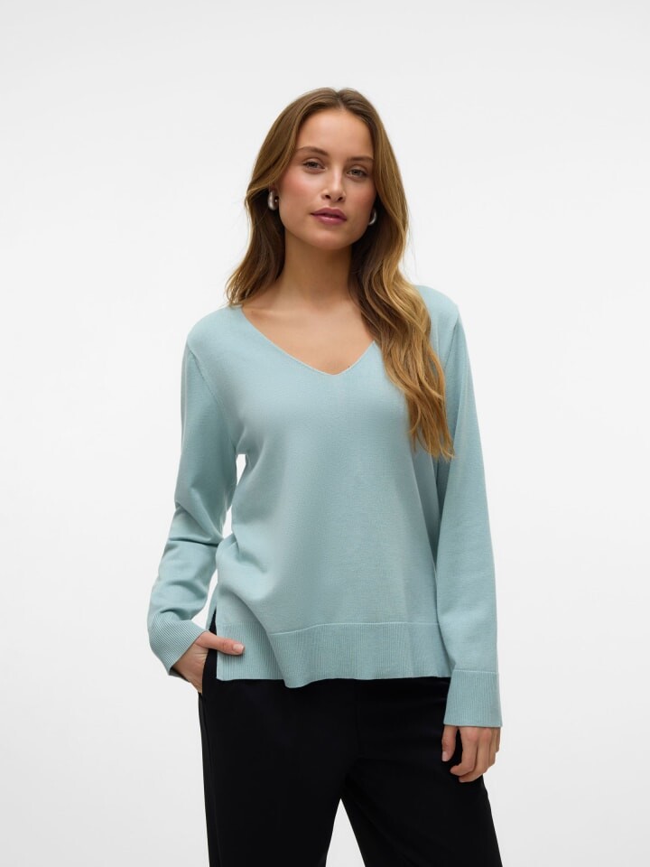 

Пуловер Vero Moda Strickpullover loose fit V-Ausschnitt Langarm, серый