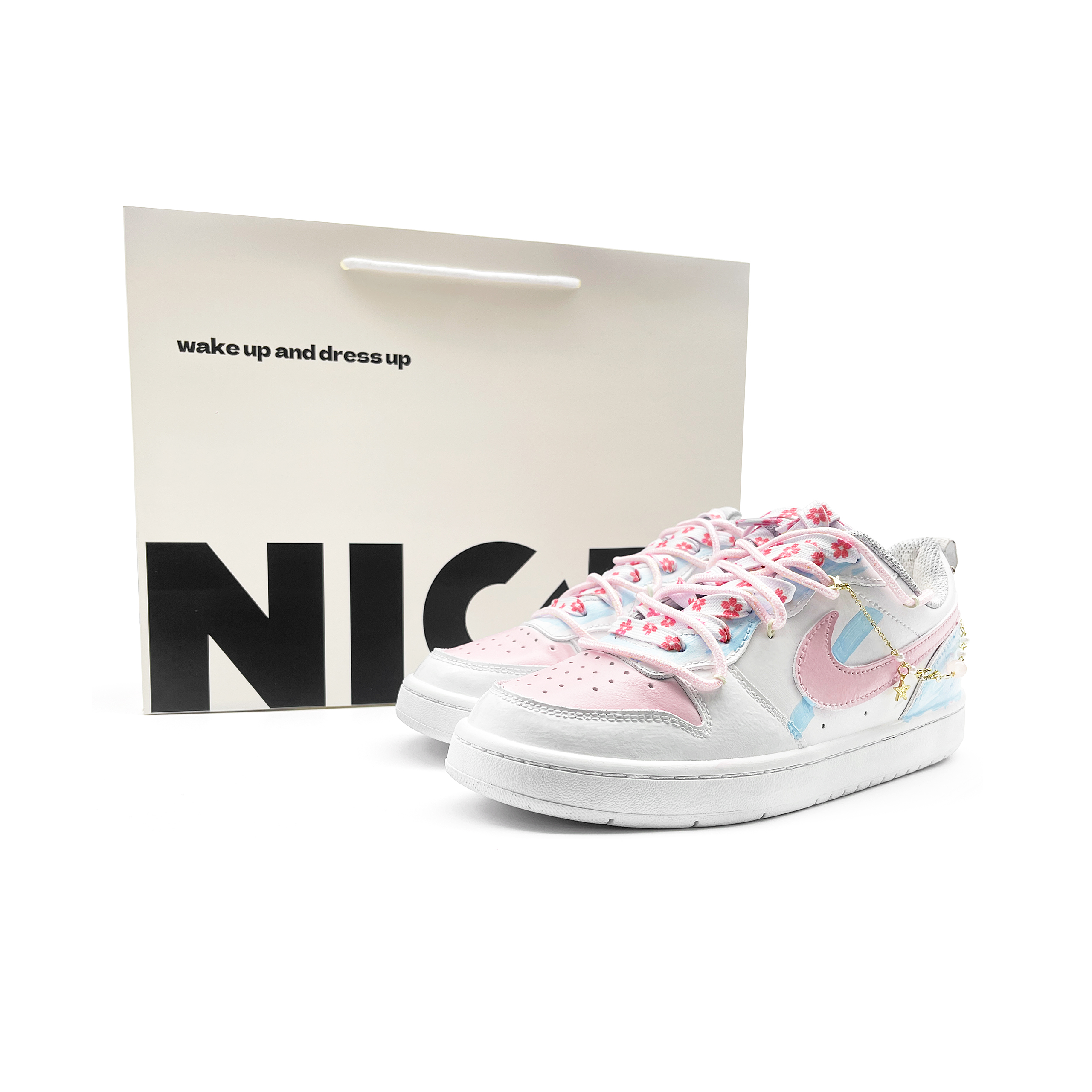 

Nike Низкие детские кроссовки для скейтбординга Court Borough Blue Pink Stars с амортизаторами