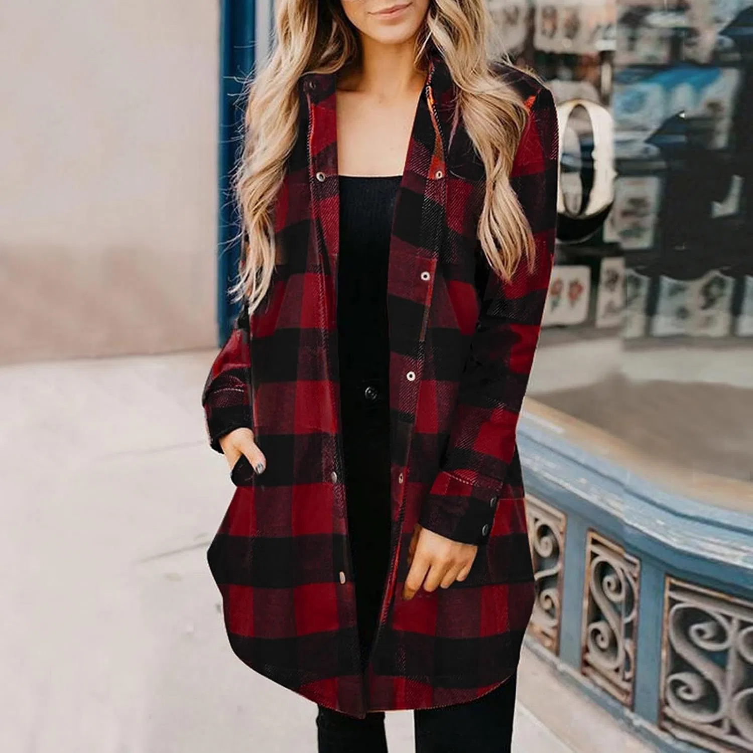 Блуза длинный рукав Flannel, красный — фото 3