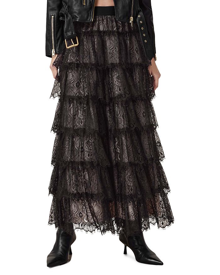 

Юбка макси Rory Tiered Lace ALLSAINTS, черный