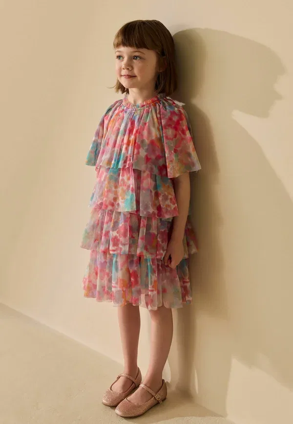 Платье Regular fit rara tiered dress Next, дневное платье, радужно-розовый