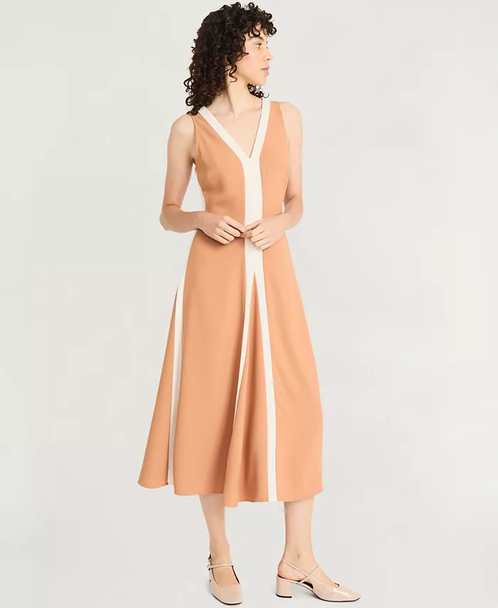 

Женское платье миди с V-образным вырезом Luxely, коричневый