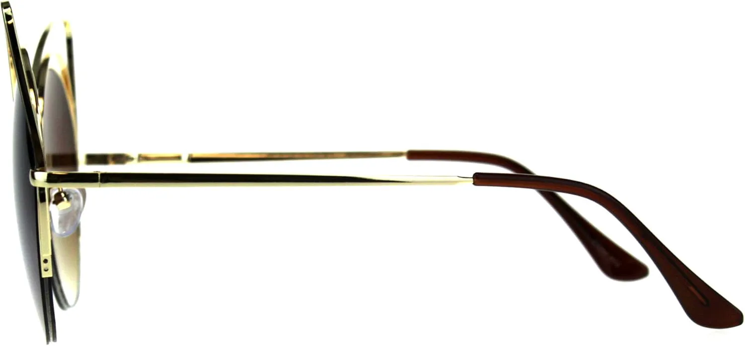 

Женские солнцезащитные очки PASTL круглой формы «кошачий глаз» с увеличенной оправой из проволоки и полуободком, защита от УФ-излучения 400, Gold (Brown)