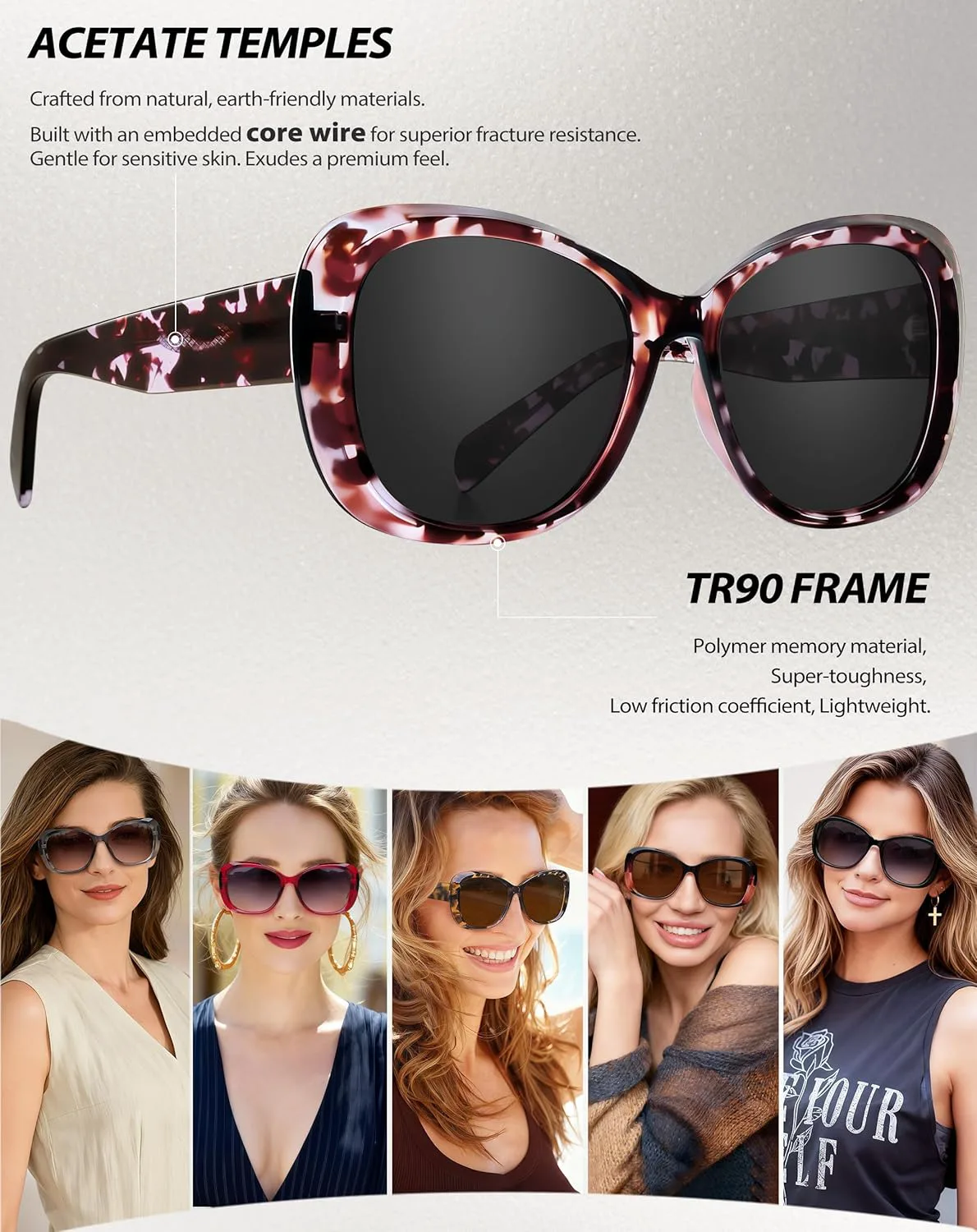 

Солнцезащитные очки Joopin Oversized из ацетата с поляризацией и защитой от УФ-излучения, модные очки-бабочки для женщин, Tinted Leopard Frame Black Lens