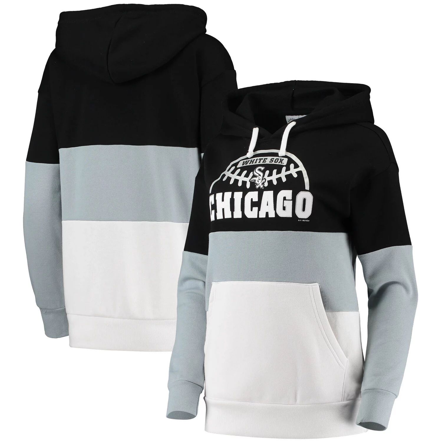 

Женский пуловер с капюшоном G-III Sports by Carl Banks, черный/серый Chicago White Sox Block and Tackle Colorblock G-III