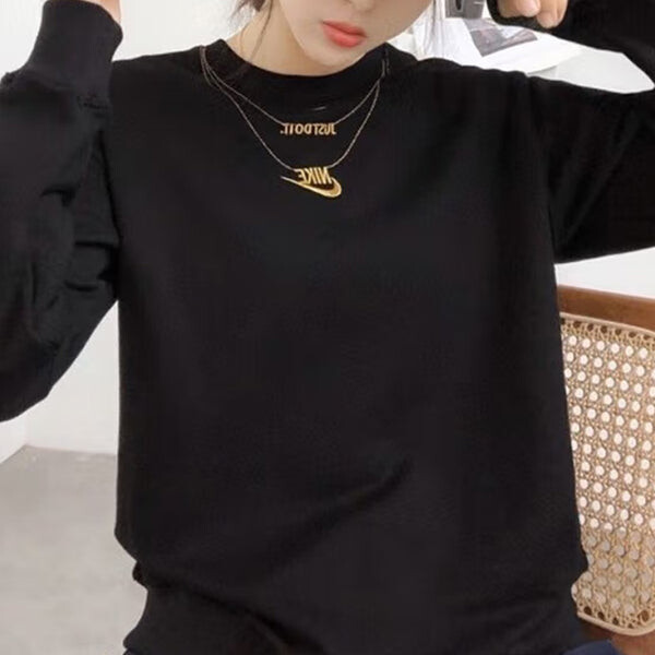 Свитер sportswear embroidered small logo fleece lined stay warm casual round neck pullover hoodie black Nike, черный — фото 3