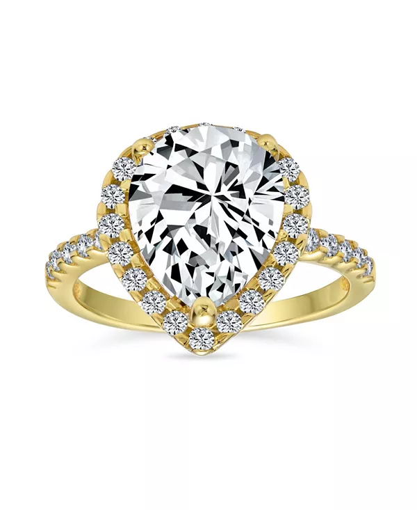 

Коктейльное кольцо-капля с грушевидным бриллиантом 7 карат из стерлингового серебра с ореолом из фианита в форме капли Bling Jewelry, gold-tone