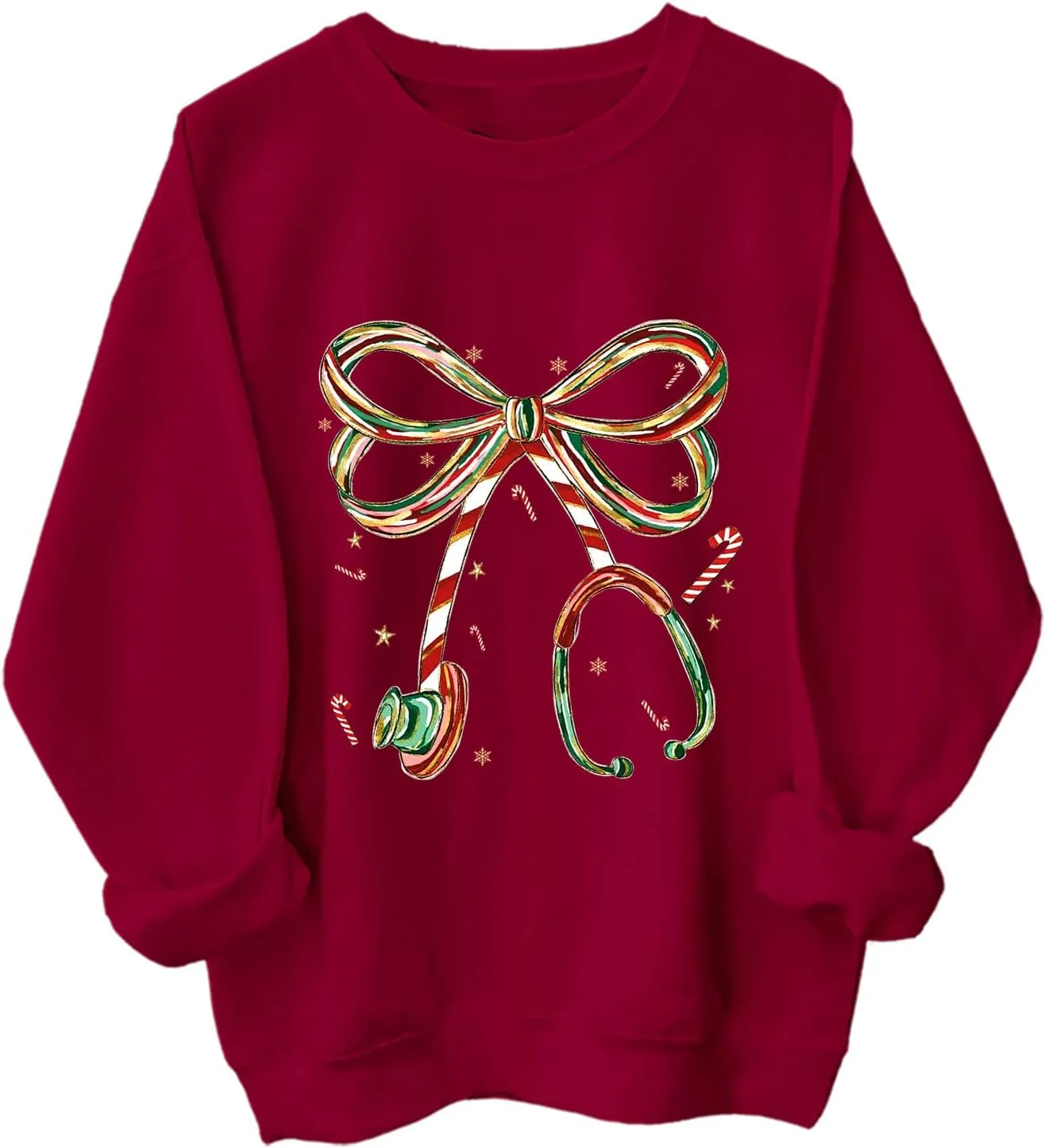 

Рождественский свитшот для медсестры с карамельной тростью и стетоскопом Yuisi Doxn