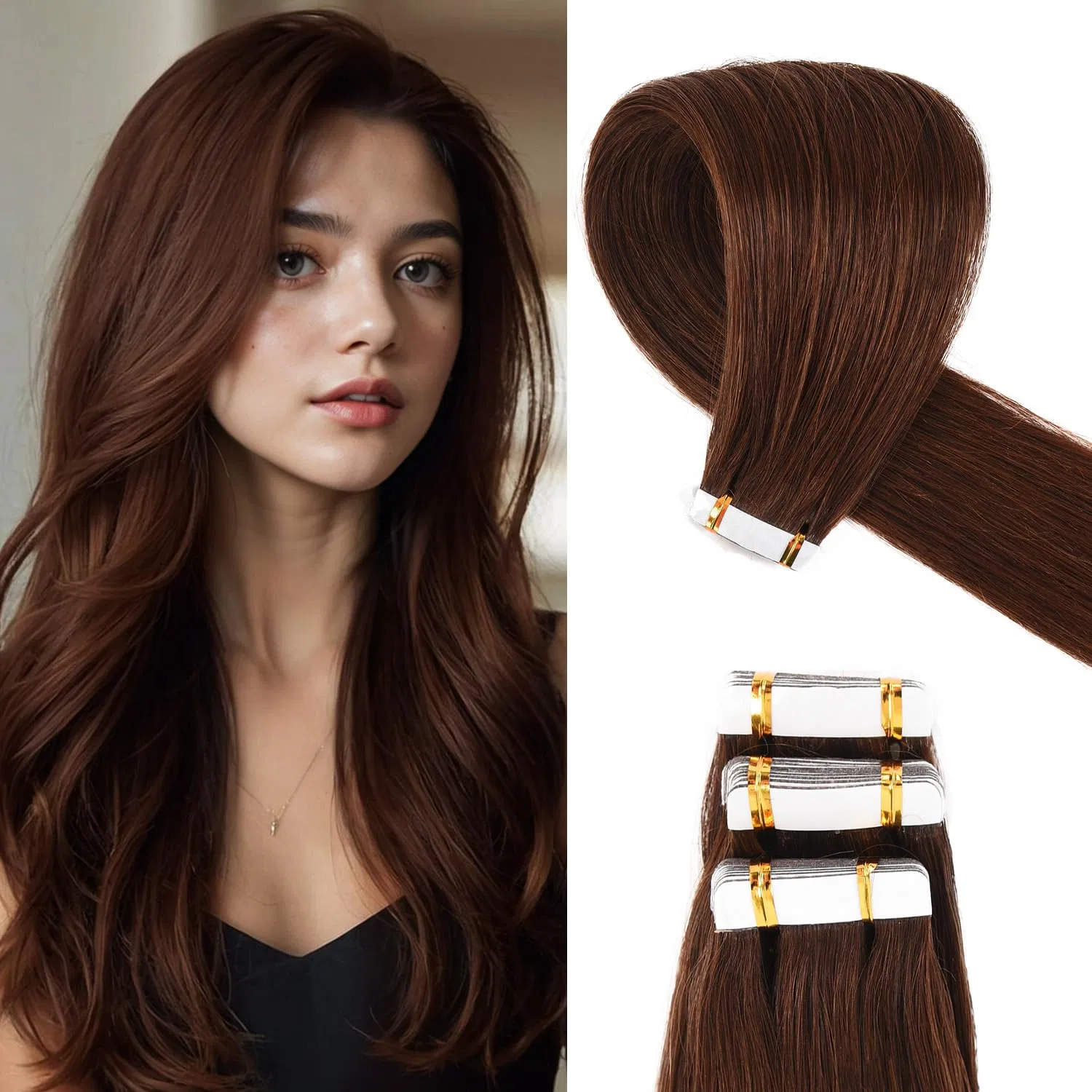 Накладные пряди Originea Tape-In Extensions из натуральных волос, 20 шт., 50 г, 45 см, средне-коричневые Originea, #4