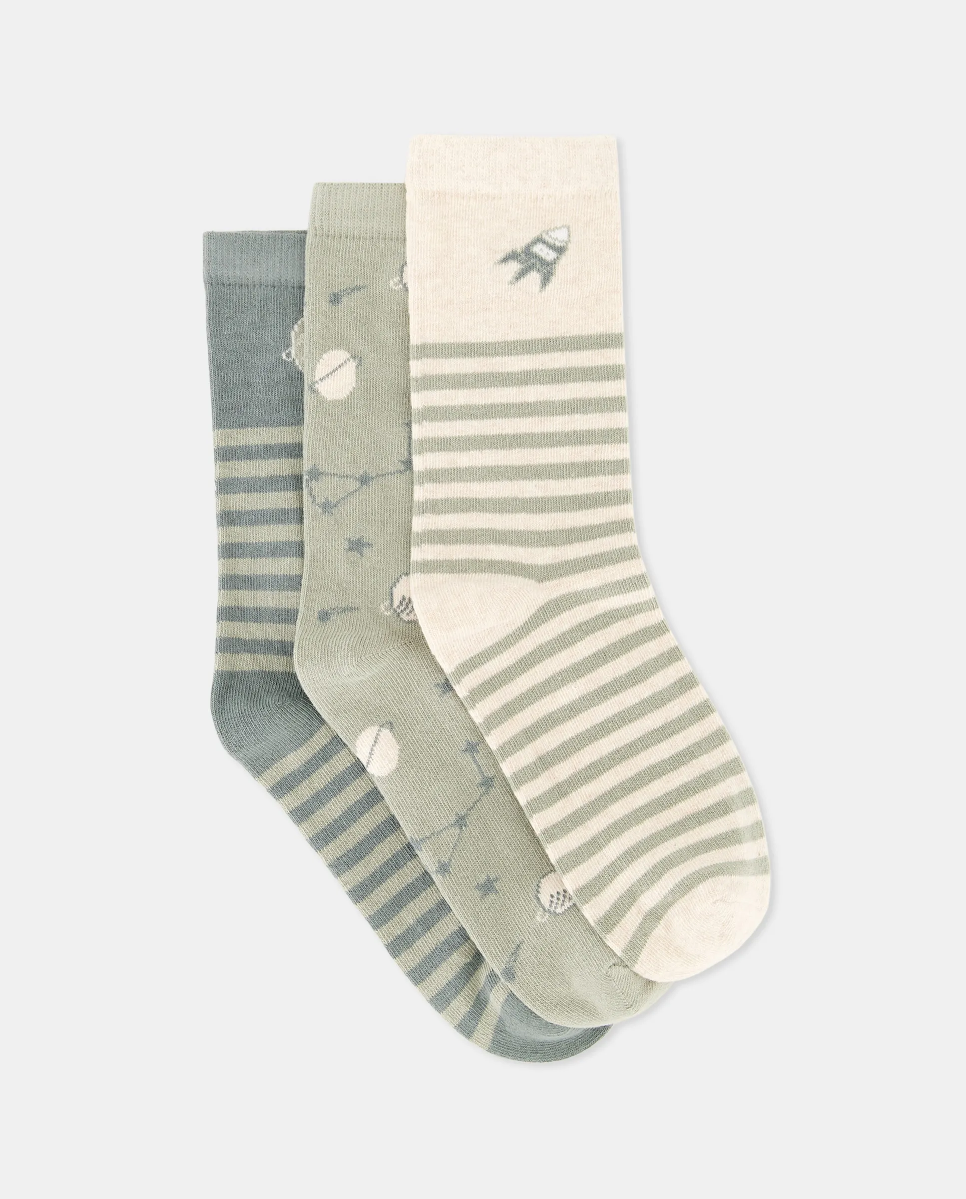 

Набор из 3 пар коротких носков с детским фантазийным принтом Cotton Juice, светло-зеленый