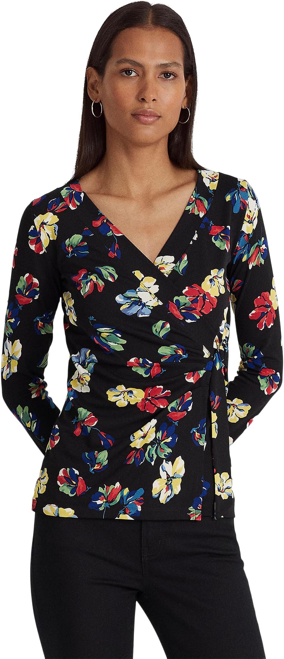 

Топ Lauren Ralph Lauren Floral Stretch Jersey Top, цвет Black Multi