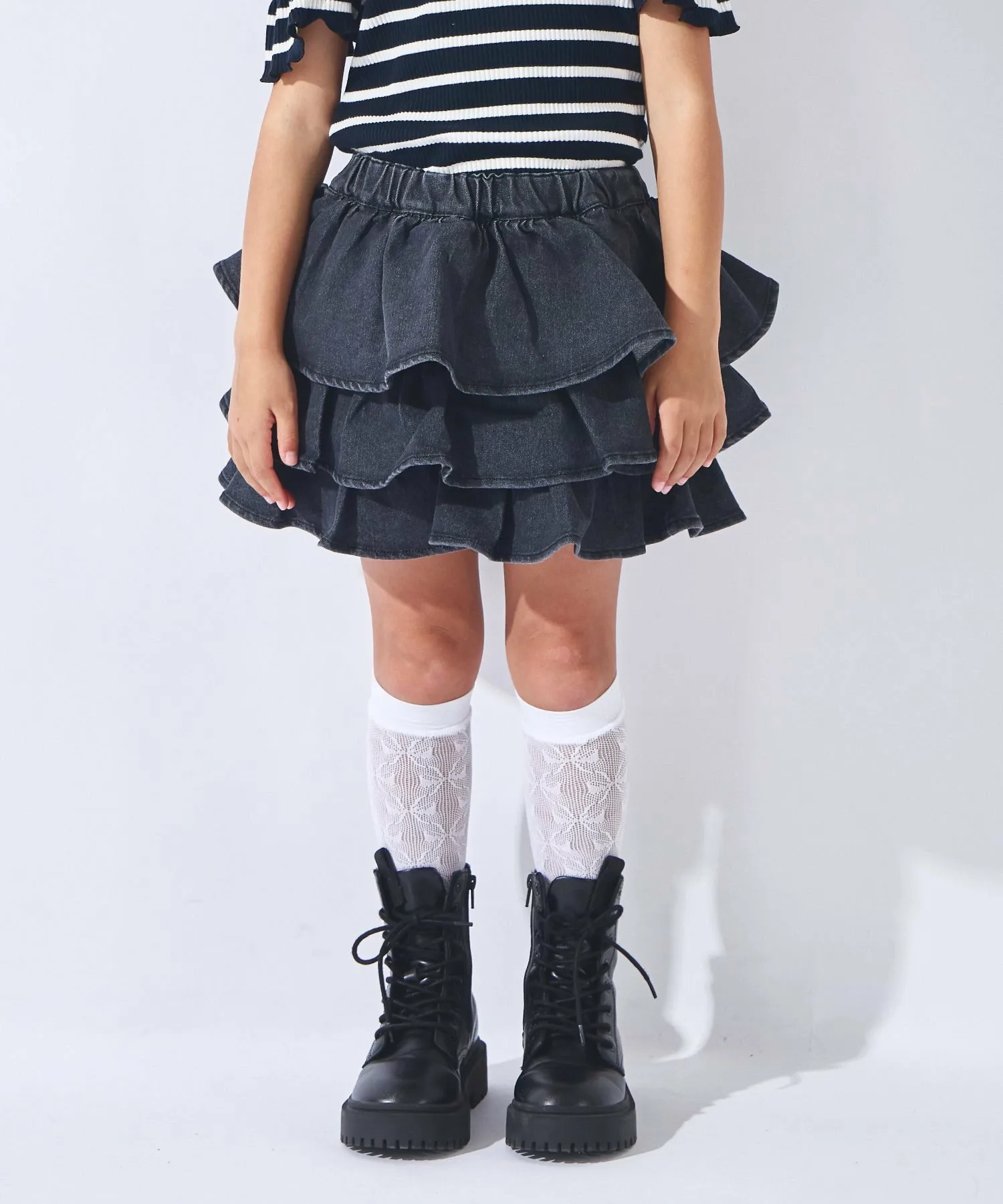 Брюки Джинсовые кюлоты с оборками Ever Closet, black