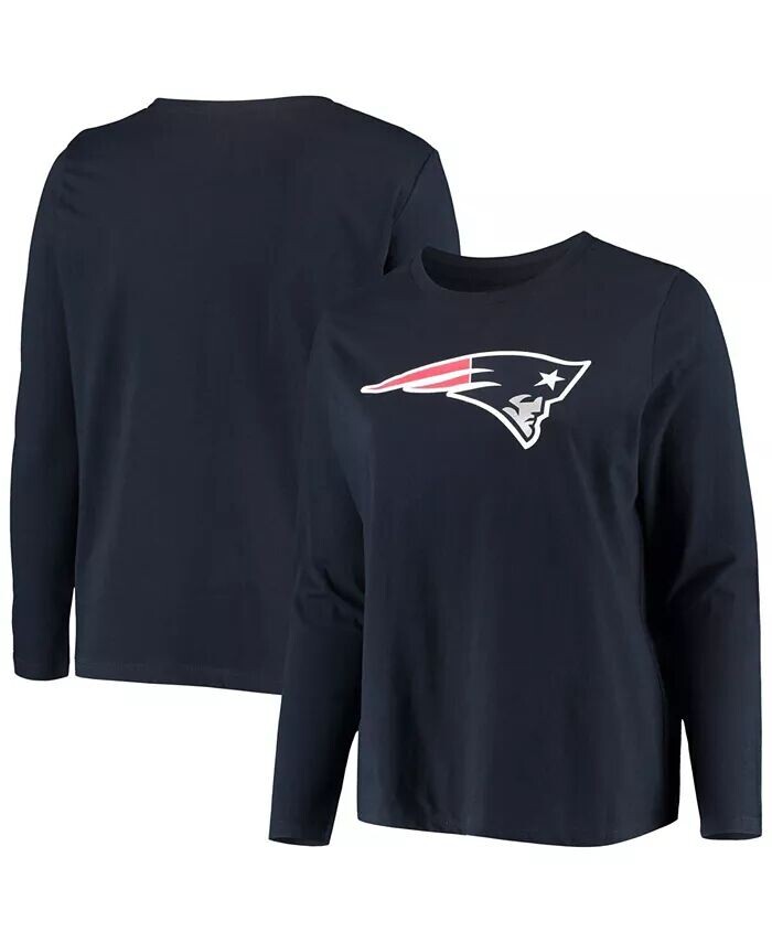 

Женская темно-синяя футболка с длинным рукавом с основным логотипом New England Patriots больших размеров Fanatics