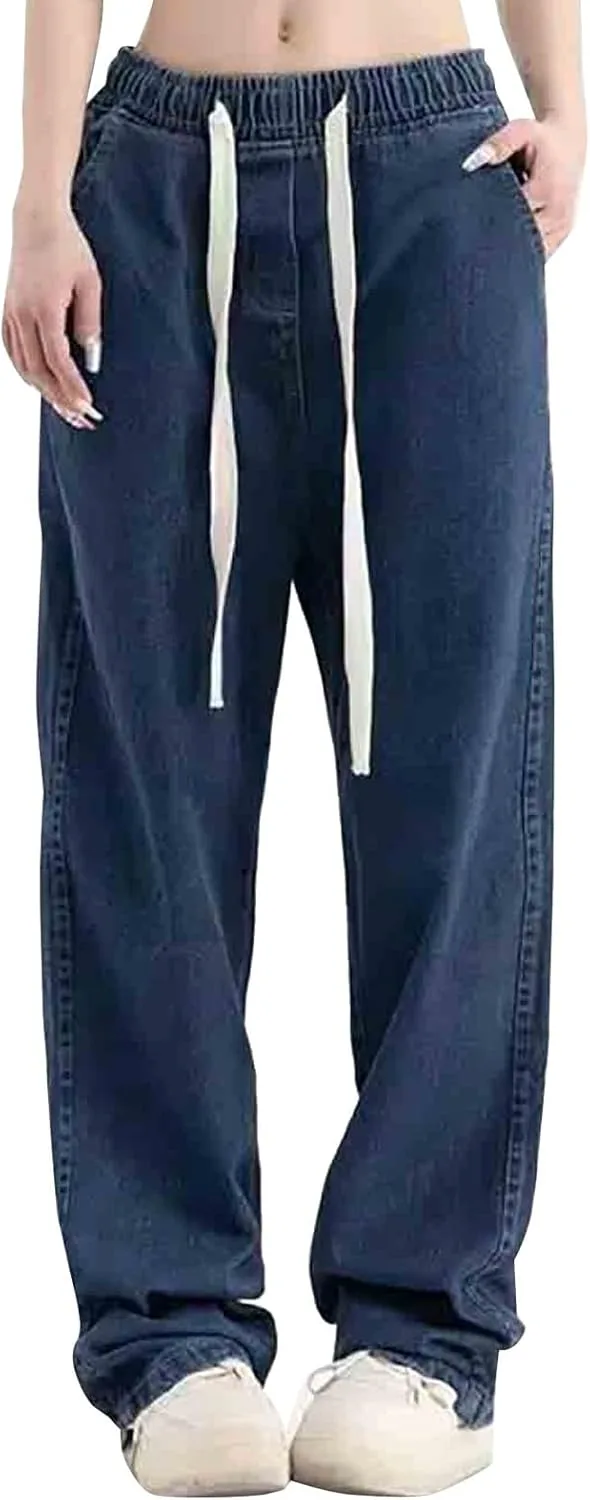 

JOFOW Женские джинсы Wide Leg High Waisted Stretchy Y2k Baggy с карманами