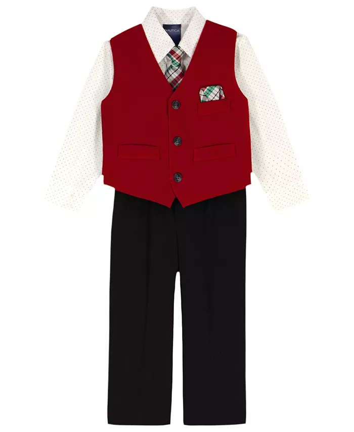 

Детский праздничный комплект из 4 предметов: бархатный дуэт жилетов Nautica, мультиколор