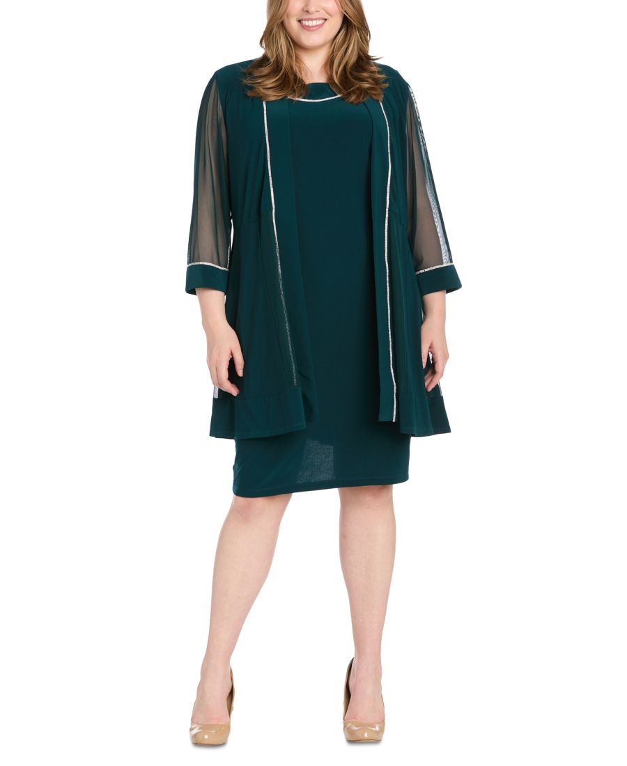 

Жакет и платье-футляр больших размеров с отделкой стразами R & M Richards, Dark Green