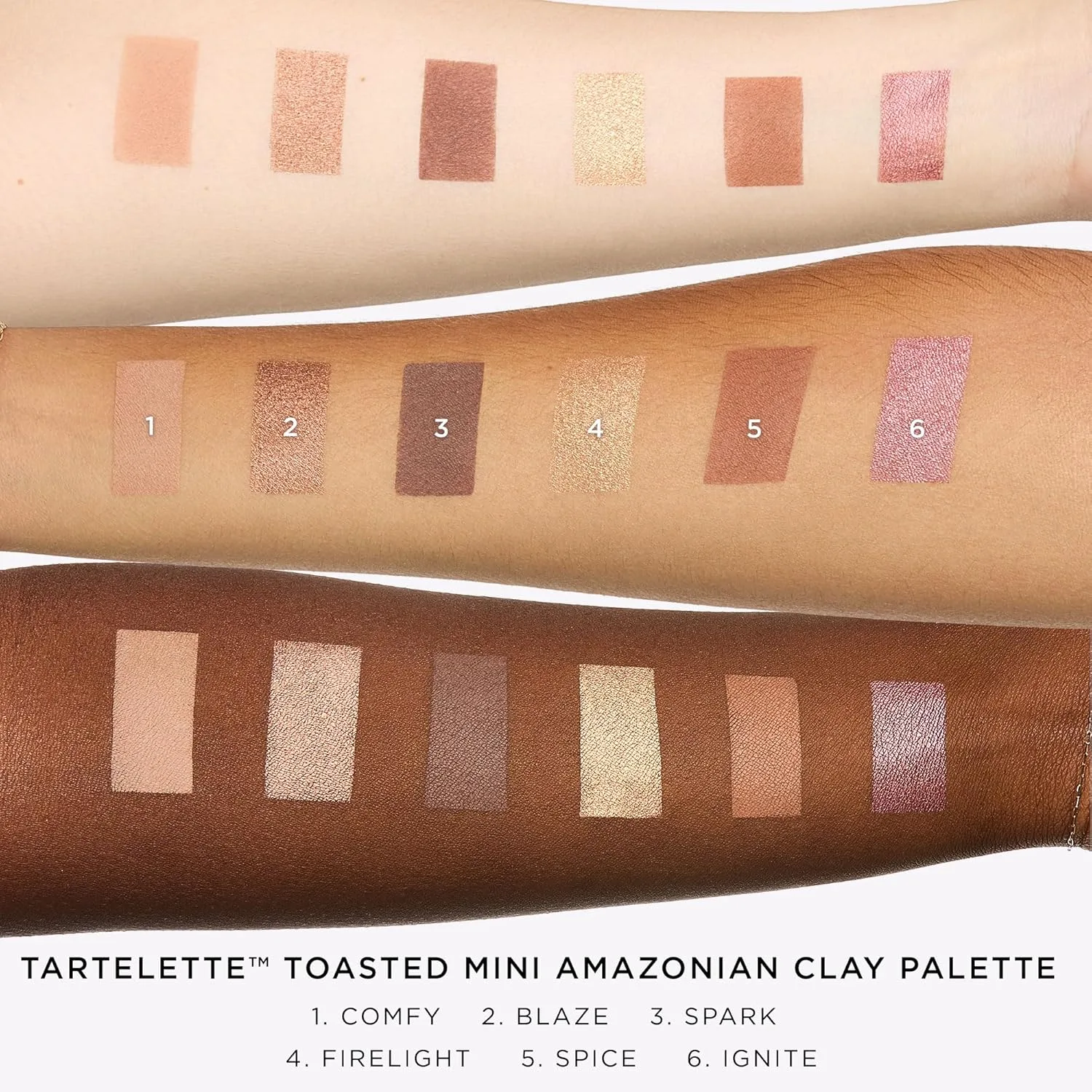 Tarte Tartelette Toasted Mini Amazonian Clay палетка теней для век с шиммером и матовыми бронзовыми нейтралами, стойкий пигмент, легкая текстура, cruelty-free, Multicolor — фото 4