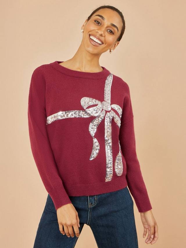 

Свитер с пайетками и бантом воротник-гольф Yumi