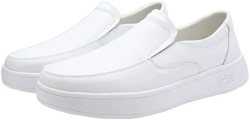 

Мужские кожаные лоферы на подскоке с круглым носком, удобные, с антискользящей мягкой подошвой, повседневные, легкие, для работы, ходьбы, официального стиля и вождения QLPOU, белый