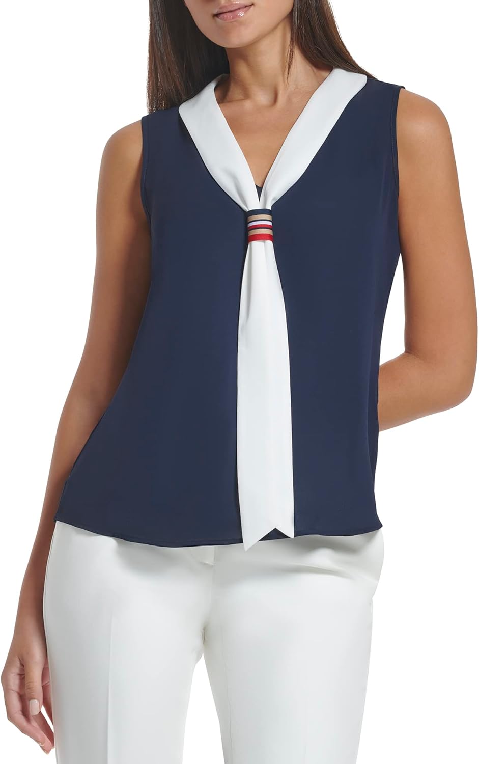 

Женские однотонные рабочие рубашки без рукавов с завязкой на шее от Tommy Hilfiger, Midnight/Ivory