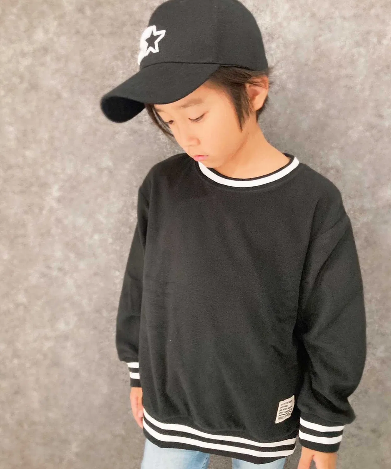 Флисовая кофта с линиями, crew neck и hoodie, детская, чёрная