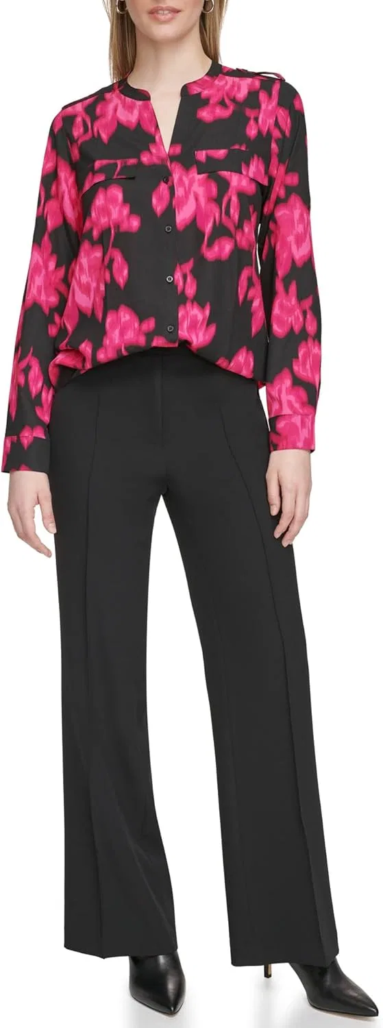 Блуза с принтом, длинный рукав, Calvin Klein, черный