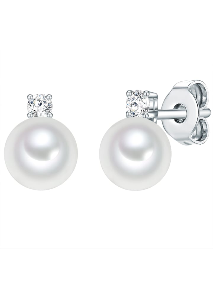 

Lulu & Jane Серьги-гвоздики с жемчугом, латунь, кубический цирконий, белый жемчуг из ракушки